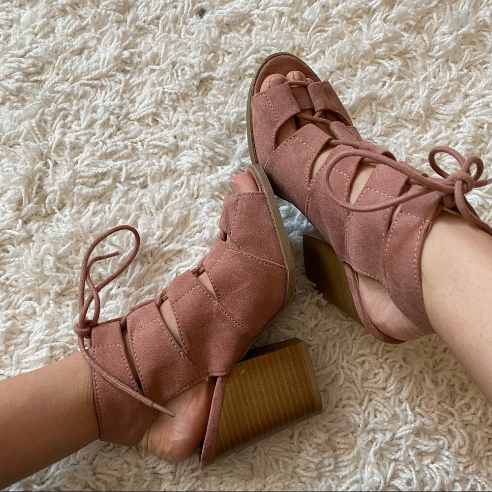 Pink Suede Lace Up Heels